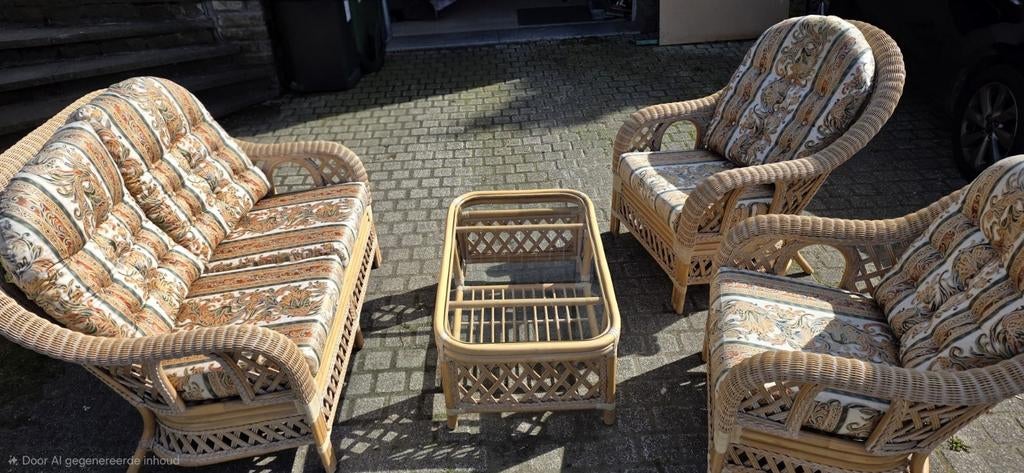 Gezellige rieten tuinset., Tuin en Terras, Ophalen, Gebruikt