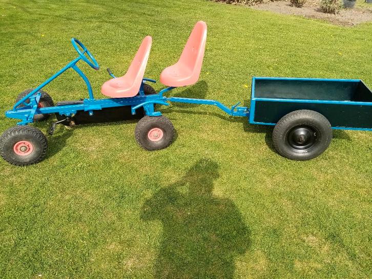 Mammoet gocart, duozit met kiepkar., Enfants & Bébés, Jouets | Extérieur | Go-cart & Cuistax, Utilisé, Mammoet, Siège duo, Avec chariot ou remorque