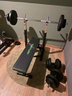 Halterbank + gewichten, Sport en Fitness, Ophalen, Zo goed als nieuw