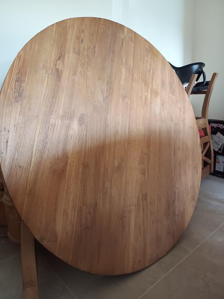 Houten ronde tafel met vier stoelen, Huis en Inrichting, Tafels | Eettafels, Ophalen, Gebruikt, Rond, Vier personen