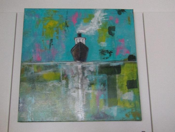 Sublime  "Marine" sur toile, signée : Git, Antiquités & Art, Art | Peinture | Abstraite, Enlèvement ou Envoi