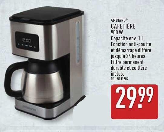 Ambiano Cafetière 900 W., Electroménager, Cafetières, Comme neuf, Café moulu, Café en grains, Cafetière, 10 tasses ou plus, Réservoir d'eau amovible