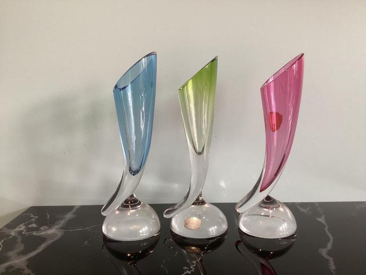 3 vaasjes Val Saint Lambert Cornucopia. VSL010/AAa., Antiek en Kunst, Antiek | Vazen, Ophalen of Verzenden