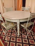 table en pin massif, peint et 4 chaises en métal peint égale, Gebruikt, Metaal, Ophalen