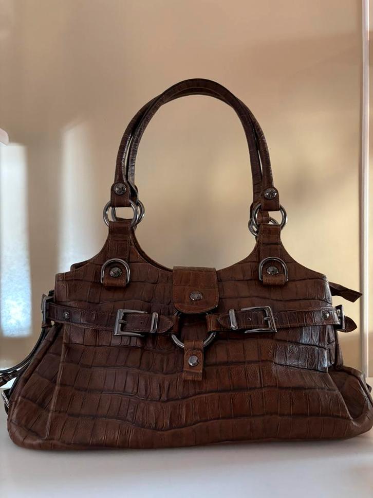 NOBODY schoudertas mokka bruin faux croco, Handtassen en Accessoires, Tassen | Damestassen, Zo goed als nieuw, Bruin, Ophalen of Verzenden