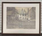 Lithographie maison en ruines signe Guillaume michiels, Antiek en Kunst, Ophalen of Verzenden
