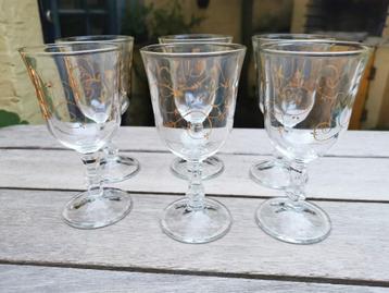 Wijnglazen witte wijn set goudkleurig lijntje vintage retro beschikbaar voor biedingen