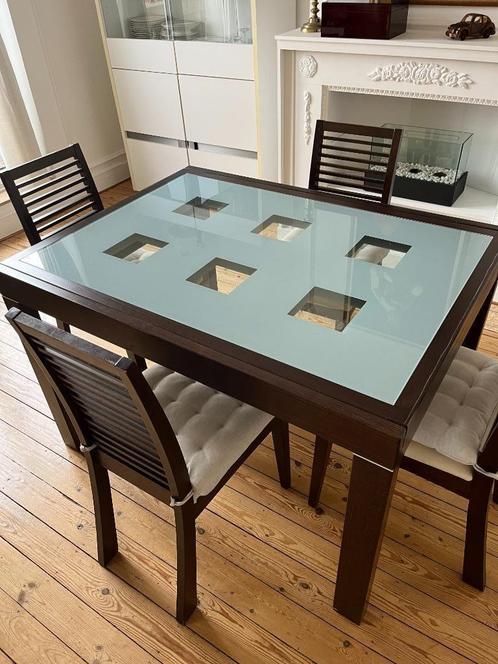 table SàM + 6 chaises, Maison & Meubles, Tables | Tables à manger, Comme neuf, Rectangulaire, Teck, Verre, Enlèvement