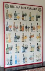 Grand cadre en verre vintage Belgian Beer Paradise, Collections, Marques de bière, Panneau, Plaque ou Plaquette publicitaire, Enlèvement