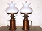 Vintage set van 2 koperen wandlampen/olielampen, Ophalen of Verzenden