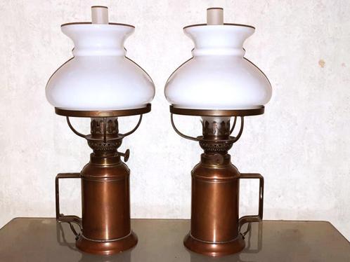 Vintage set van 2 koperen wandlampen/olielampen, Antiquités & Art, Curiosités & Brocante, Enlèvement ou Envoi