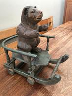 antiek, brocante houten beer op slee met wieltjes, Antiek en Kunst, Ophalen