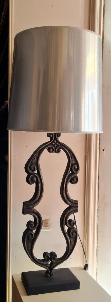 Grote lampedair met alu kleurige kap, Huis en Inrichting, Lampen | Tafellampen, Nieuw, 75 cm of meer, Hout, Kunststof, Overige materialen