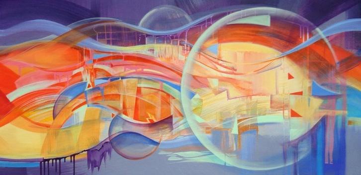" Day & Night " Acrylschilderij van Galya Bukova 140x70 cm, Antiek en Kunst, Kunst | Schilderijen | Abstract, Ophalen of Verzenden