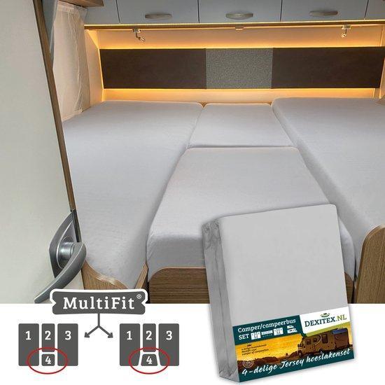 Jersey hoeslakenset - 4 delig met midden matras - Lichtgrijs, Caravans en Kamperen, Caravanaccessoires