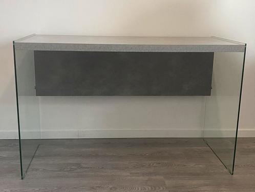 Modern minimalistisch bureau betonlook-glas, Huis en Inrichting, Bureaus, Zo goed als nieuw, Bureau, Ophalen