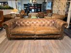 Stoere industriële Chesterfield 3 Zits bank Vintage Bruin, Ophalen of Verzenden