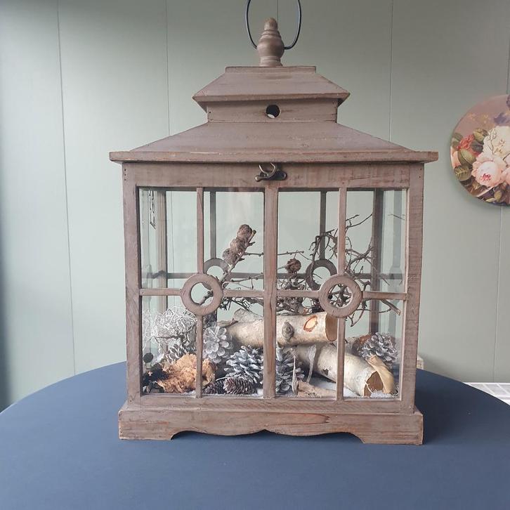 Landelijke lantaarn + decoratie, Huis en Inrichting, Woonaccessoires | Overige, Zo goed als nieuw, Ophalen