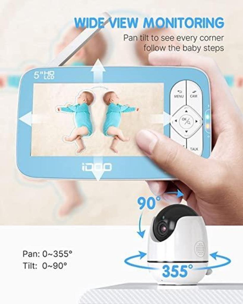 Moniteur pour bébé 4,3 avec caméra Pan-Tilt-Zoom HD Babyphone sans WiFi  2000 mAh