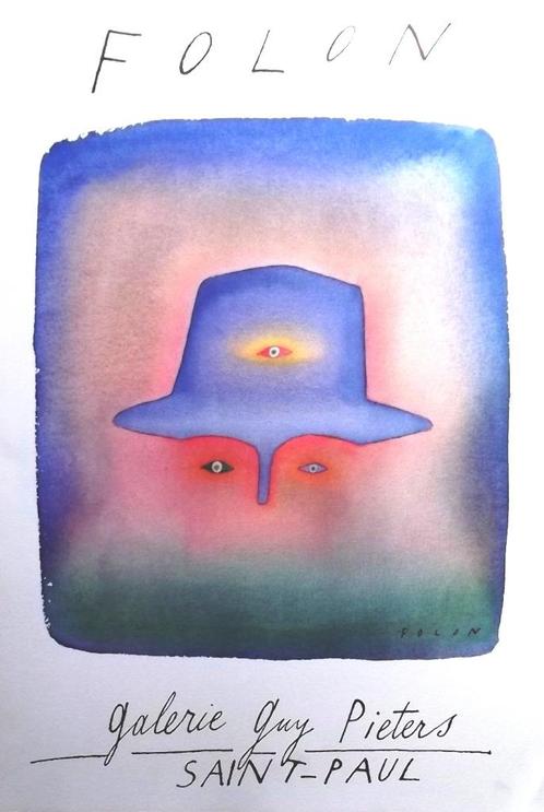 Folon, Kunstdruk/affiche/ litho - Hoed, Antiek en Kunst, Kunst | Litho's en Zeefdrukken, Ophalen of Verzenden