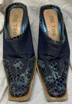 Cowboy muiltjes, me too, blauw/bruin, maat 7 1/2 (39 eu), Ophalen, Blauw, Gedragen, Sandalen of Muiltjes