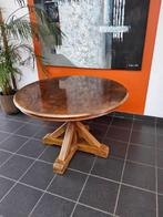 Ronde brocante eettafel met 4 bijpassende stoelen, Ophalen, Zo goed als nieuw, Teakhout