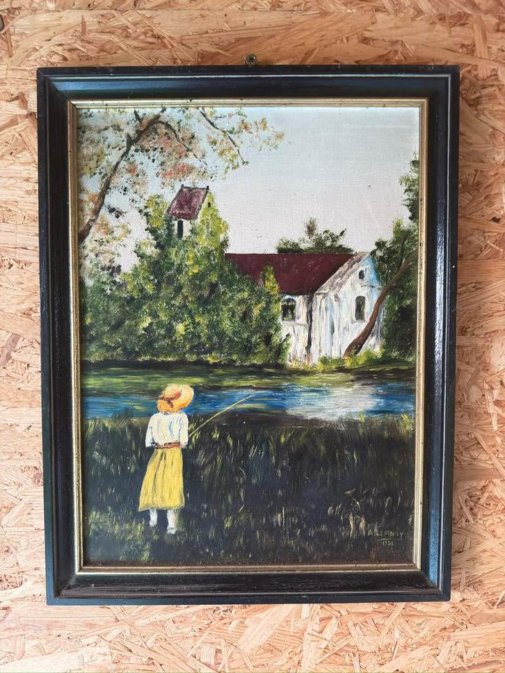 Rustiek visserslandschap – gesigneerd en gedateerd, Antiquités & Art, Art | Peinture | Classique, Enlèvement ou Envoi