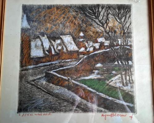 Alfons Blomme Ingekleurde ets Speelmansreie, Antiek en Kunst, Kunst | Etsen en Gravures, Verzenden