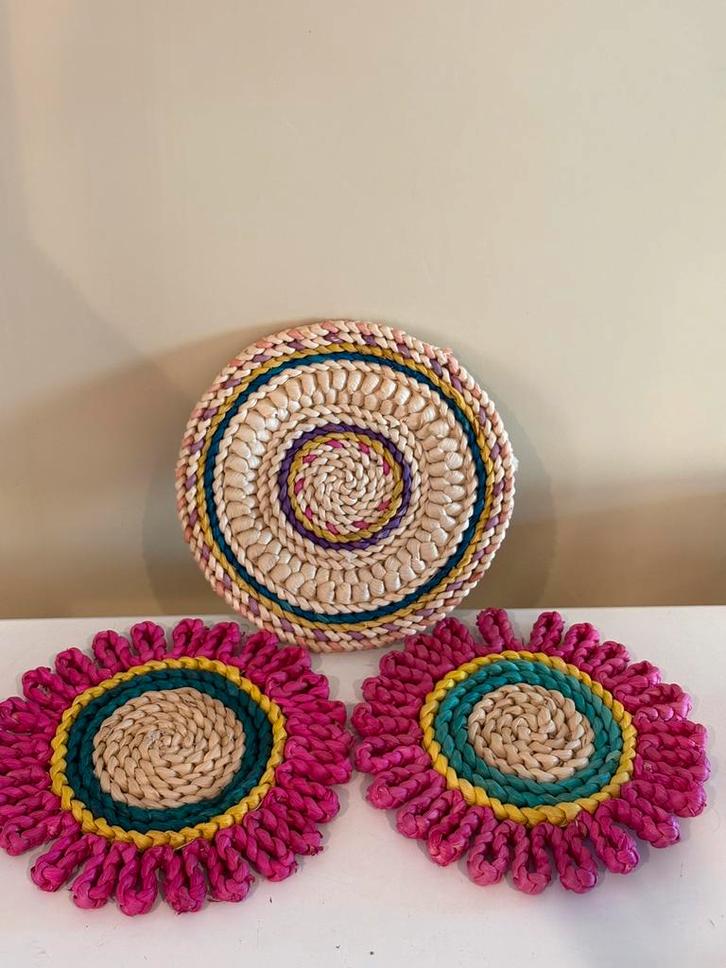 Vintage rotan panonderzetters of muurdecoratie, Huis en Inrichting, Woonaccessoires | Overige, Ophalen of Verzenden