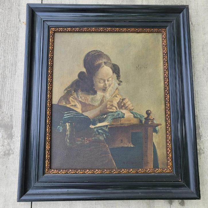 Replica 'De kantwerkster' Johannes Vermeer, Antiek en Kunst, Kunst | Schilderijen | Klassiek, Ophalen of Verzenden