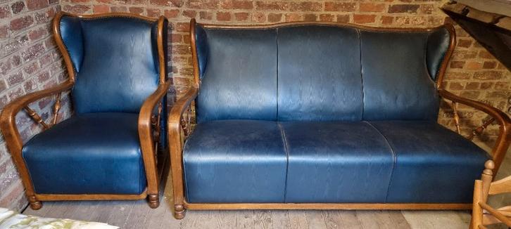 4 pièces : 2 fauteuils + canapé 3 places + table rotin, Maison & Meubles, Fauteuils, Utilisé, Bois, Enlèvement