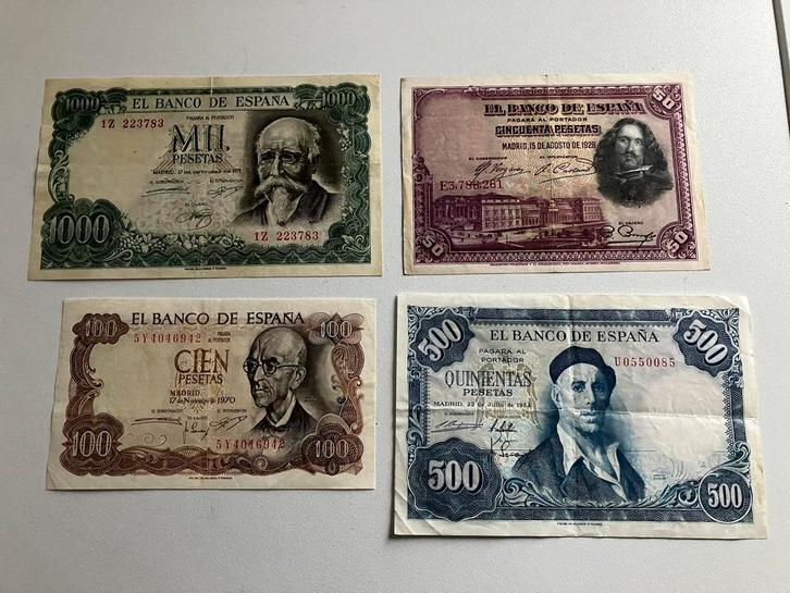 4 stuks spaanse pesetas - €27,50 incl. Verzenden, Postzegels en Munten, Bankbiljetten | Europa | Niet-Eurobiljetten, Setje, Ophalen of Verzenden