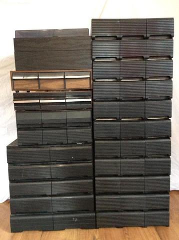 Vintage MC/K7/Cassettehouder - Houten Ladenkasten (21 Stuks) beschikbaar voor biedingen