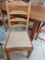 Tafel en 6 stoelen in massief eikenhout en beige leer. Goede, Ophalen