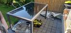 Tafel van aluminium en rechthoekig glas, Tuin en Terras, Ophalen, Gebruikt, Rechthoekig, Aluminium