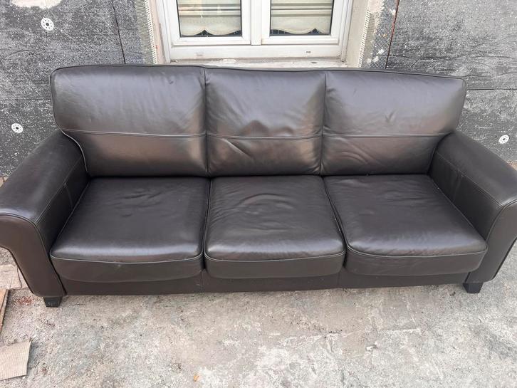 Canapé 3 places en cuir noir – Bon état, Huis en Inrichting, Zetels | Zetels, Gebruikt, Leer, Ophalen