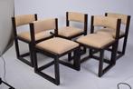 set 5 brutalistische stoelen, eetkamerstoelen met stof hout, Enlèvement