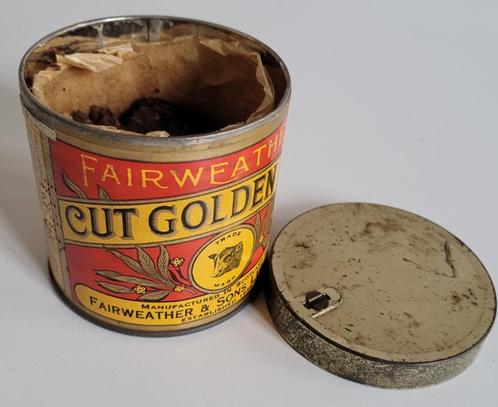Fairweather's Cut Golden Bar cutter top étain 4oz  (1945-47), Collections, Articles de fumeurs, Briquets & Boîtes d'allumettes