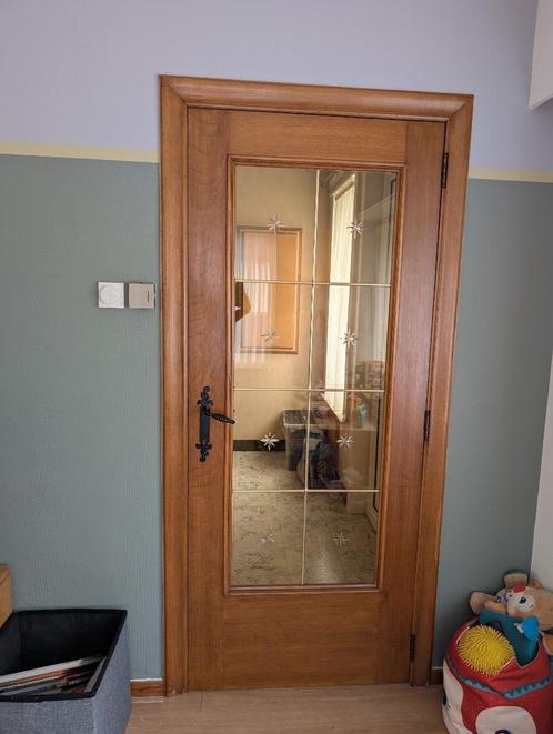 4x Klassieke Houten Binnendeur met Glas en Siermotief, Doe-het-zelf en Bouw, Deuren en Vliegenramen, Gebruikt, Binnendeur, 200 tot 215 cm