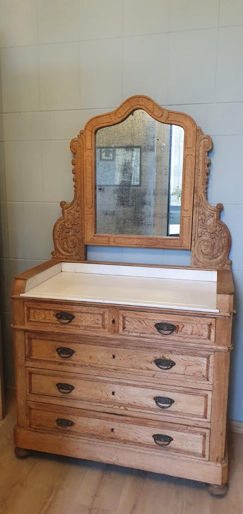 Mooie antieke kast met marmer blad en verweerde spiegel, Antiek en Kunst, Antiek | Meubels | Kasten, Ophalen