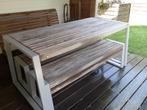 tuintafel met banken, Tuin en Terras, Ophalen, Hardhout, 8 zitplaatsen, Zo goed als nieuw