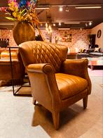 Rumple fauteuil in vintage cognac leer chesterfield stiksel, Huis en Inrichting, Fauteuils, Ophalen of Verzenden, Nieuw, Stof