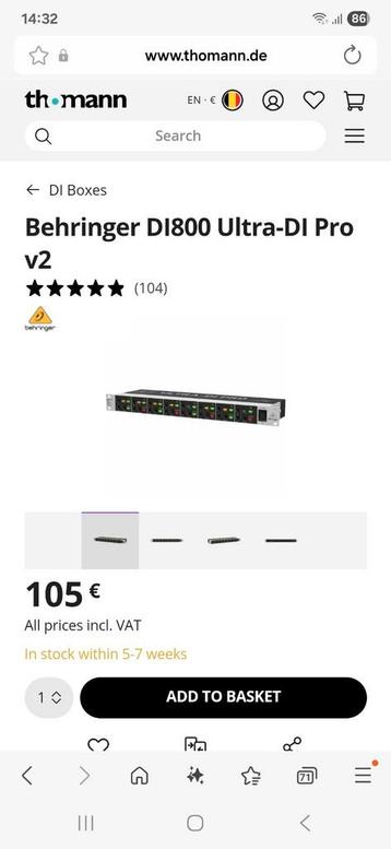Behringer DI800 Ultra-DI Pro beschikbaar voor biedingen