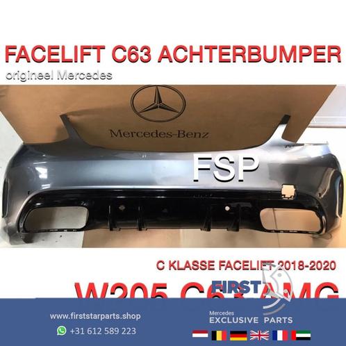 W205 C63 AMG FACELIFT ACHTERBUMPER + DIFFUSER ZWART ORIGINEE, Auto-onderdelen, Carrosserie, Bumper, Achter