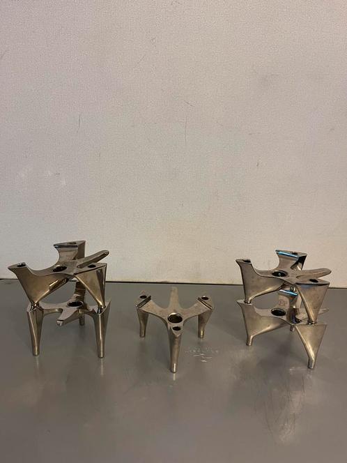 Set van 5 modulaire ‘vogelvlug’ kandelaars, Antiek en Kunst, Antiek | Kandelaars, Ophalen of Verzenden