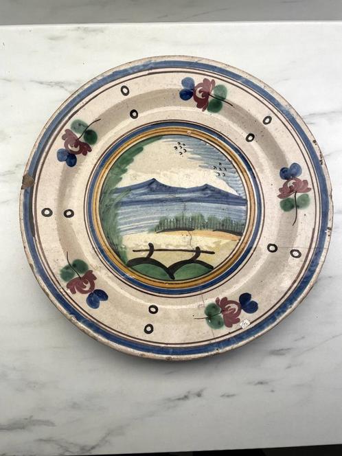 Grote aardewerken schaal - Landschapsdecor - Eind 18e/19e ee, Antiek en Kunst, Antiek | Keramiek en Aardewerk, Ophalen of Verzenden