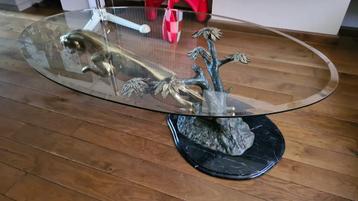 Maisson Janssen koffietafel, Leaping Jaguar, brons messing beschikbaar voor biedingen