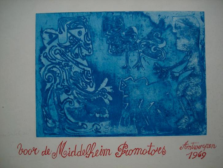 Pierre Caille '69 Lorsque tombe le soir Middelheim Antwerpen, Antiek en Kunst, Kunst | Etsen en Gravures, Ophalen of Verzenden