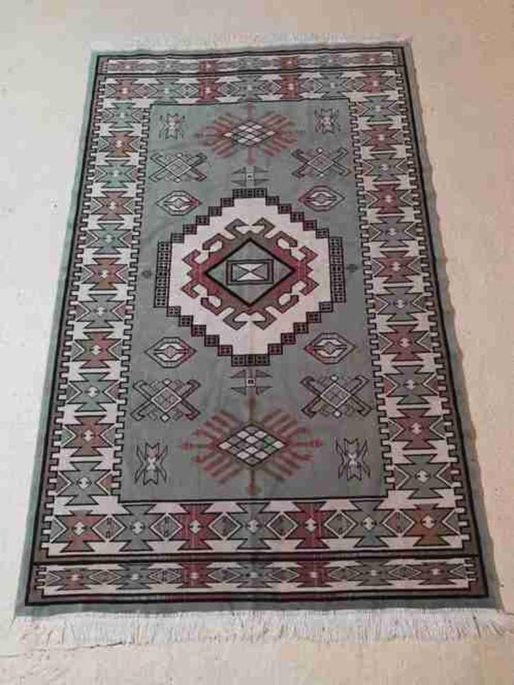 Vintage velvet achtig kleed groen bruin beige 200/125, Antiek en Kunst, Antiek | Tapijten, Tafelkleden en Textiel, Ophalen of Verzenden