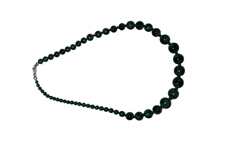 Ancien collier en perles vertes dégradées  1950–1970, Bijoux, Sacs & Beauté, Colliers, Comme neuf, Argent, Vert, Enlèvement